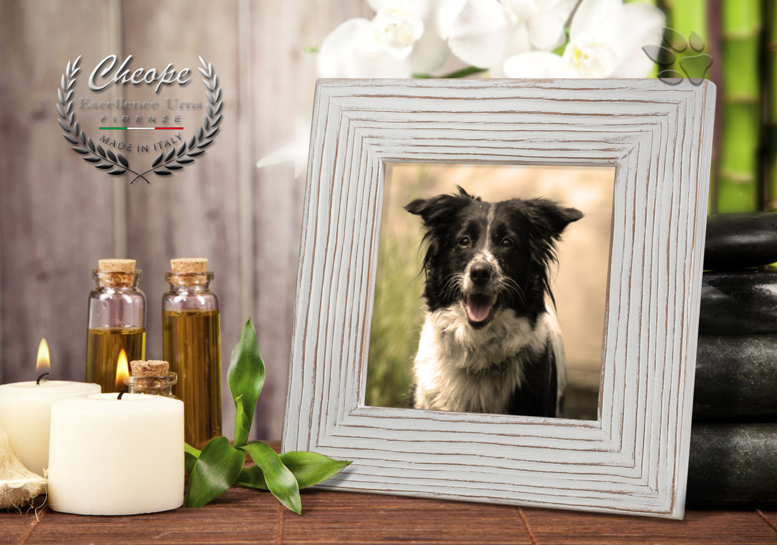 Urna cineraria in legno per animali porta foto da appendere oppure da appoggio con finitura fatta a mano laccata decapè